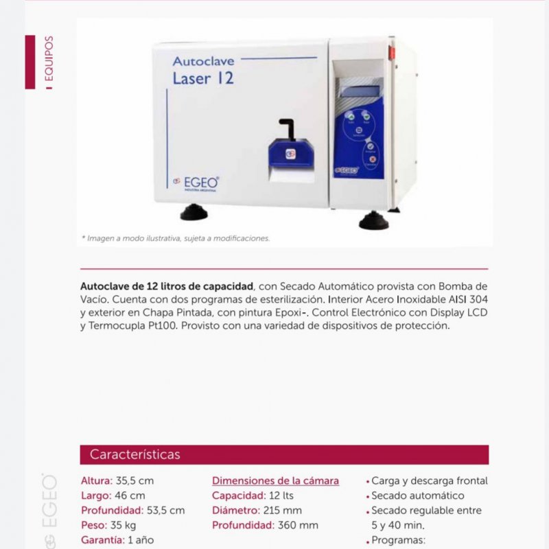 Autoclave L 12  Egeo con bomba de vacío